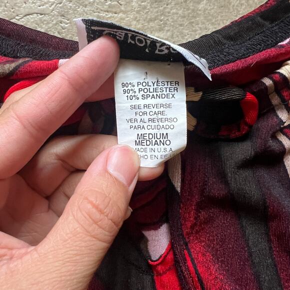 Vtg Y2K Womens Top Black Red Floral Slinky Whimsigoth Artsy Goth Festival Disco - Picture 3 of 7